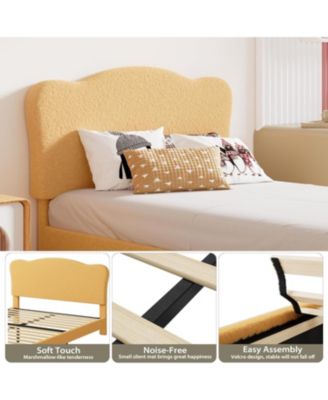 Bed Frame with Upholstered Headboard, Soft Low Profile Sturdy Platform Bed with Rounded Corners Design, Heavy Duty, Wooden Slats