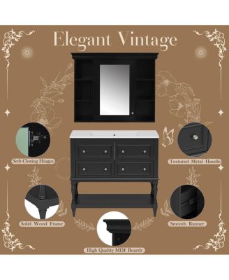 36'' Luxury Bathroom Vanity Set with Mirror Cabinet, Solid Wood & MDF, Large Storage Shelf for Modern Bathrooms