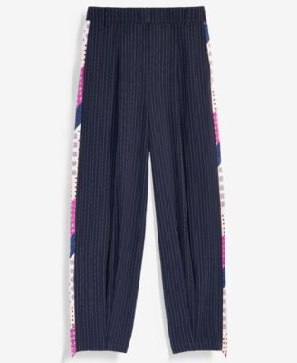 Women's High Rise Mixed-Media Pinstripe Trouser Pants, Macy's