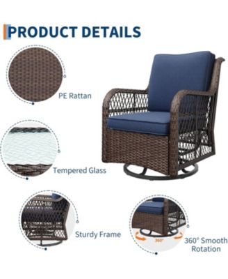 Swivel Wicker Glider Patio Chairs, 3 Piece Outdoor Wicker Rattan Swivel Rocking Chair Set, 360-Degree Swivel Rocking Chair
