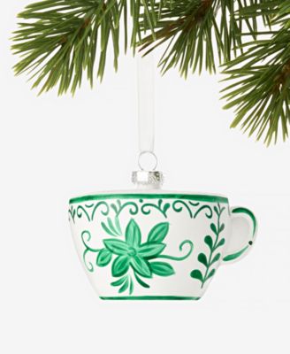 Holiday Toile Tea Cup Ornament