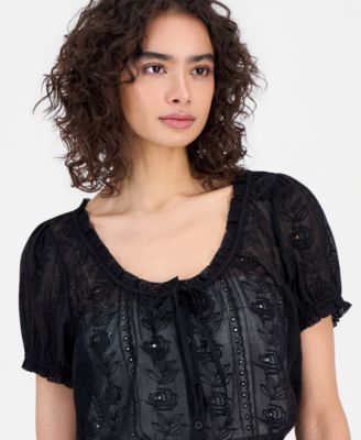 Women's Cotton Embroidered Cropped Blouse
