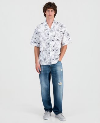 Men's Allover Embroidery Button-Up Shirt