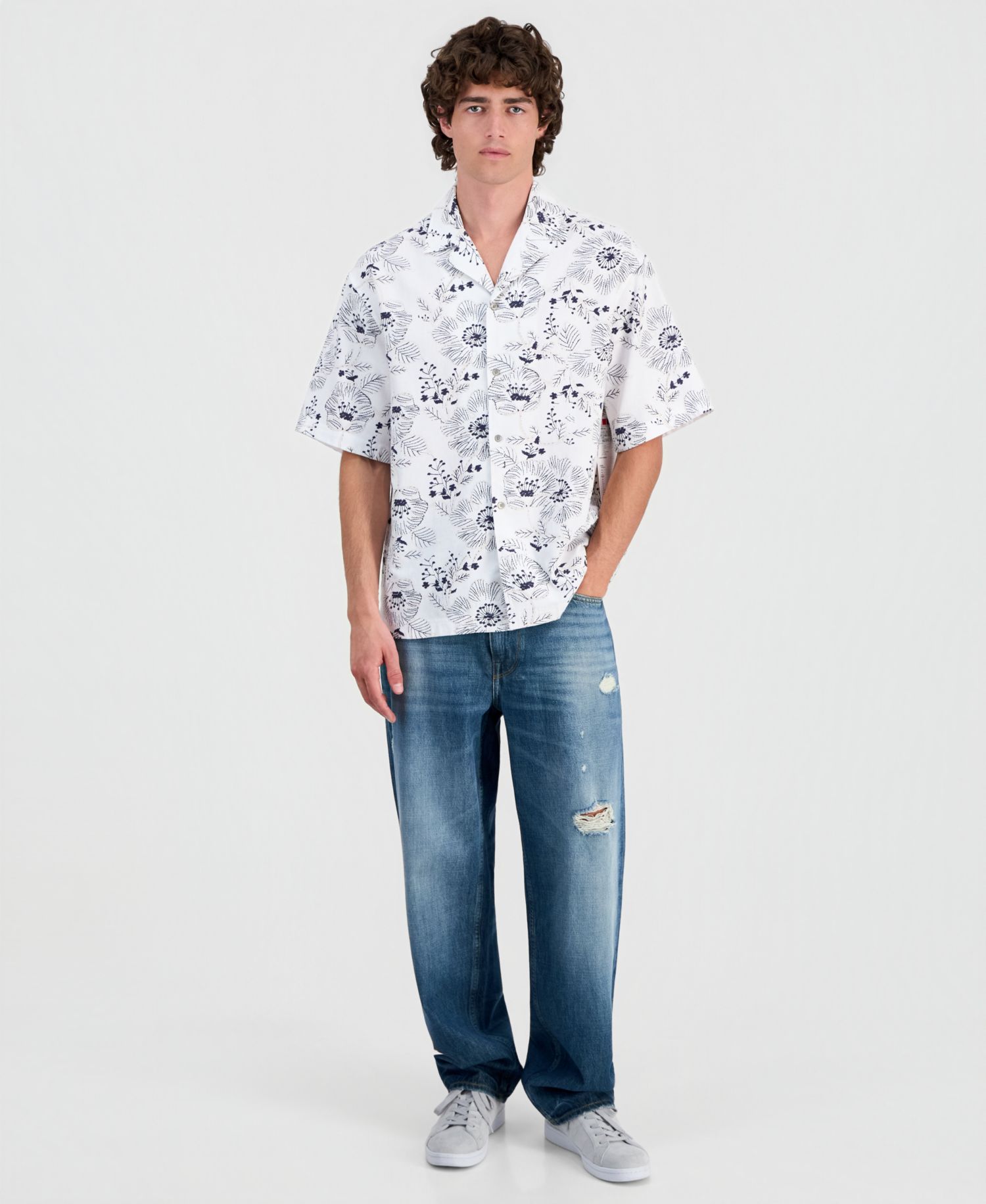 Men's Allover Embroidery Button-Up Shirt