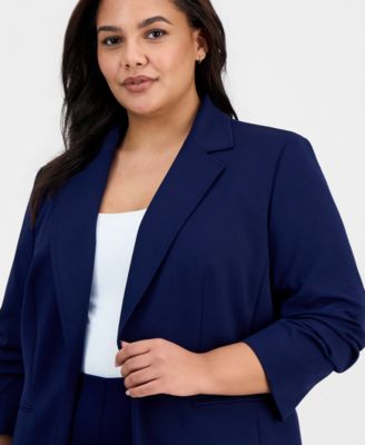 Plus Size Scrunch-Sleeve Open-Front Blazer