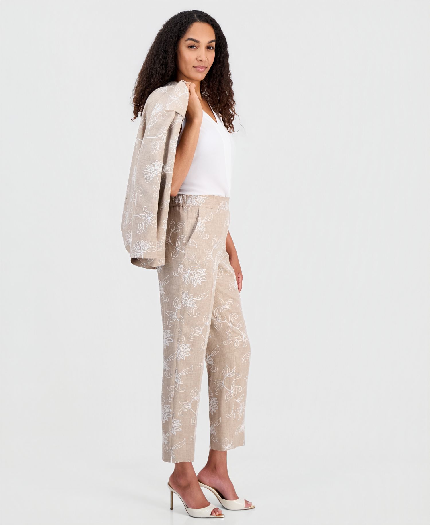 Women's High-Rise Embroidered Ankle Pants, Regular & Petite