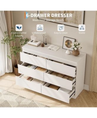 Modern White 6 Drawer Dresser, Simply Modern Chest of Drawers, 6 Drawer Dressers for Clothes Storage for Bedroom