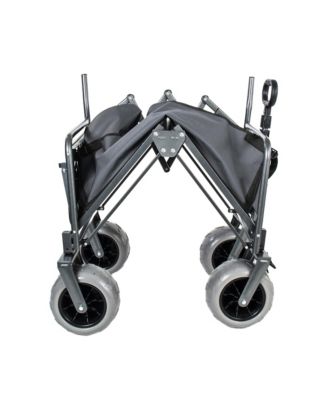 Collapsible Wagon with Bench Seat and Rear-Mounted Folding Tabletop, 500lbs Heavy-Duty, 180L Capacity for Camping, Beach and Garden