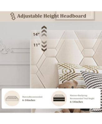 Twin Upholstered Bed Frame, Heavy-Duty Platform Bed Frame with Upholstered Headboard & Strong Wood Slats