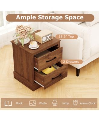 Set of 2 Drawer Nightstand Bedside Table Compact Sofa End Table Rustic Walnut