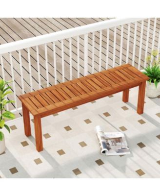 2-Person Outdoor Wood Bench with Backless Slatted Seat
