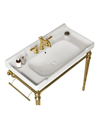 36" Bathroom Ceramic Sink Basin with 3 Faucet Holes, Rectangular Countertop Vanity with Overflow for Modern Bathroom