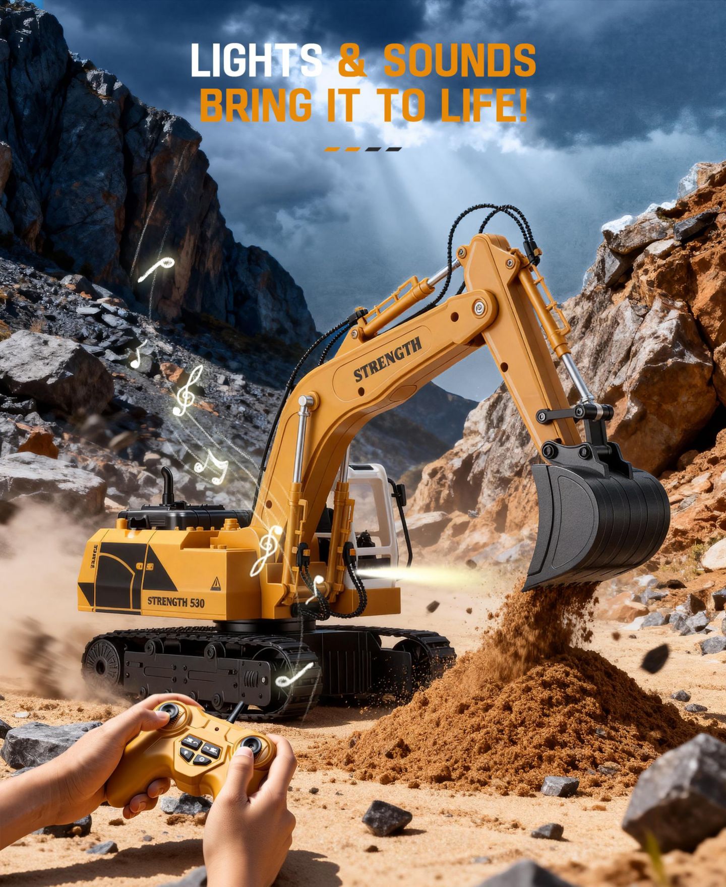 Детская игрушка SUGIFT 1:16 11-Channel Control Alloy Bucket RC Excavator with Lights and Sounds, цвет: Жёлтый — фото 8