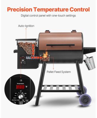 Wood Pellet Grill Smoker, 8-in-1 Outdoor BBQ, 456 Sq. In. Cooking Area, Digital Controller, Meat Probe, 500°F Max