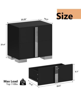 End Table - Elegant Nightstand, Wood Bedside Table with Drawers, Metal Foot and Mirrored Metal Handles for Bedroom, Living Room