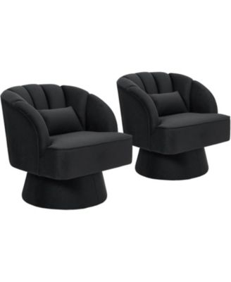 Velvet Swivel Barrel Chairs Set of 2, 360° Lounge Armchairs with Striped Back