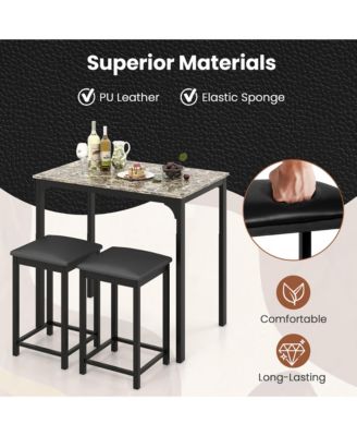 3 PCS Counter Height Dining Set Faux Marble Table and 2 Chairs Kitchen Bar