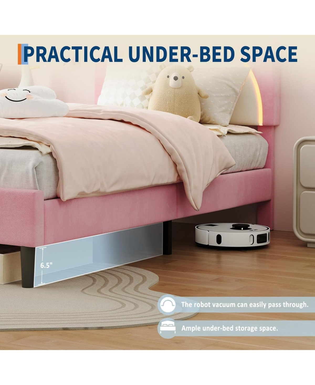 gaomon Upholstered Platform Bed Frame Adjustable Led Headboard Wooden Slats Smart Light Design No Box Spring