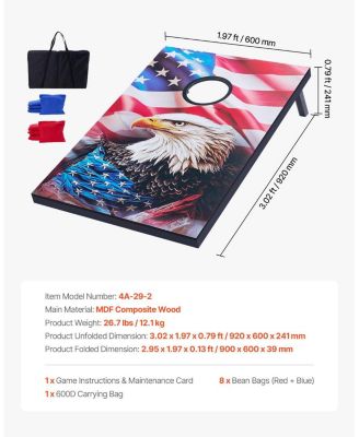 Cornhole Set, 3x2 ft MDF Wood Toss Game Boards with 8 Bean Bags and Carrying Case for Indoor and Outdoor Play