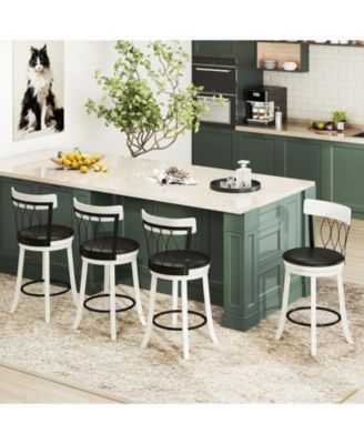 26'' Set of 4 Bar Stools w/ Footrest Rubber Wood Frame & Tufted Rivets