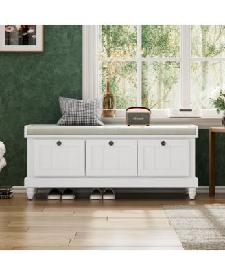 Shoe Bench - Fluted Entryway Storage Bench with Cushion, 3 Drawers and Hidden Compartment for Hallway, Living Room