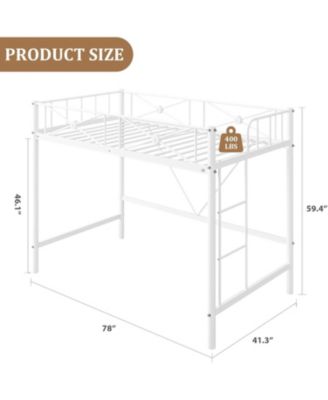 Metal Loft Bed Twin Size, Industrial Loftbeds Heavy Duty Bed with Safety Guard Rails and Space-Saving Design, Steel Bed for School