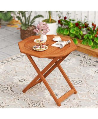 Outdoor Patio Folding Wood Dining Table for 4 with 2" Umbrella Hole for Garden