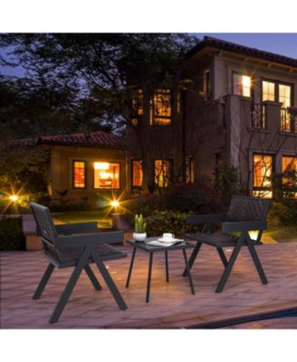 3 PCS Patio Wicker Chair Set, Rattan Furniture Set with Quick Dry Foam Padding