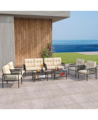 8 PCS Patio Furniture Set with Loveseat Tempered Glass Coffee Table & Soft Cushions