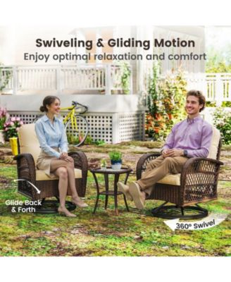 3 PCS Patio Swivel Rocker Set Gliding Bistro Furniture Set with Tempered Glass Table