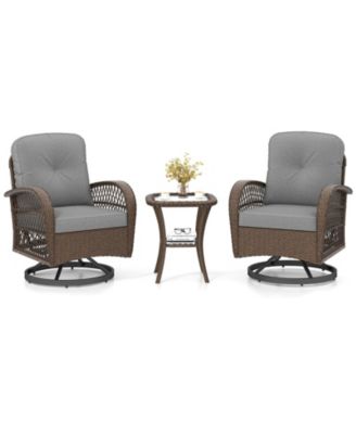 3 PCS Patio Swivel Rocker Set Gliding Bistro Furniture Set with Tempered Glass Table
