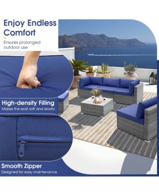 6 PCS Patio Conversation Sofa Set Outdoor Rattan Furniture Cushioned Seat