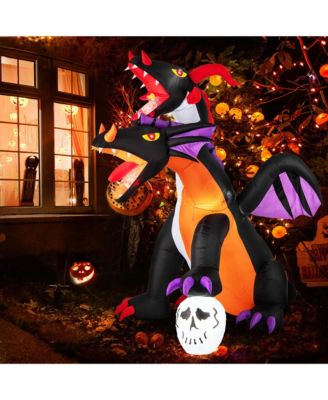 8 FT Inflatable Twin-Headed Dragon Decoration Giant Halloween Inflatables with 5 LED Lights 4 Flashing Lights & 2 Disco Lights