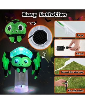 6 ft Halloween Inflatable Spider Pre-Lit Floating Spider Decoration w/ 3-Color Rotating Light Blow up Decoration w/ Stakes & Water Bags
