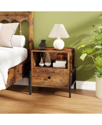 Nightstand with Charging Station Bedside Table with Storage Shelf Side Table