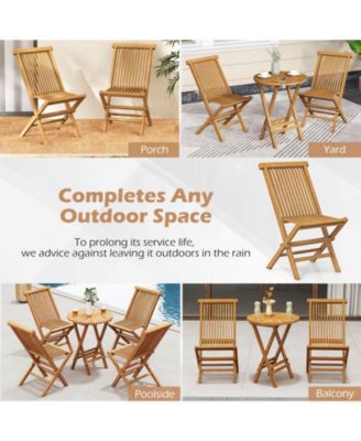 3 PCS Folding Patio Bistro Set Teak Wood Round Table and Chairs Furniture Set