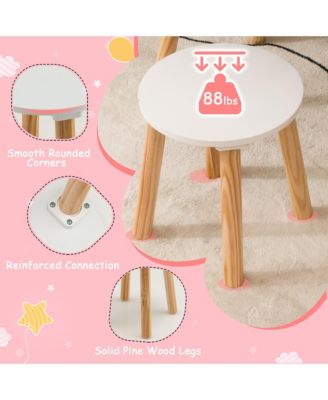 Kid Vanity Table Chair Set with Mirror Large Storage Drawers Wooden Legs