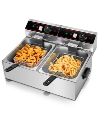 3400W Electric Countertop Deep Fryer Dual Tank Home Steel