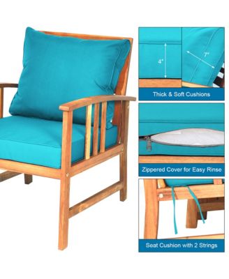 4PCS Wooden Patio Furniture Set Table Sofa Chair Cushioned Garden