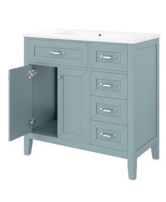 36"  Bathroom Vanity with Ceramic Sink, Solid Wood Frame, Storage Cabinet & Drawers for Modern Home