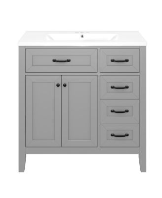 36"  Bathroom Vanity with Ceramic Sink, Solid Wood Frame, Storage Cabinet & Drawers for Modern Home