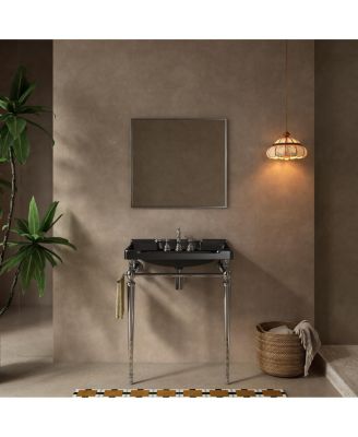 Bathroom Console Sink with Ceramic Vanity, Wall Mounted Basin & Stainless Steel Legs, Towel Bar Included