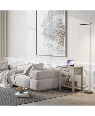 Wood Bedside Table With 1 Drawer and Open Storage Shelf, Industrial Side Table