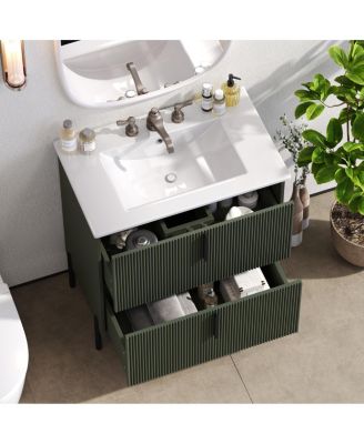 30" Bathroom Vanity with Sink, Modern Fluted MDF Cabinet, Full-Extension Soft Close Drawers for Small Spaces