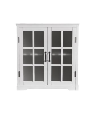 30'' Bathroom Vanity with Ceramic Sink, Tempered Glass Doors, Large Storage & Rubber Wood Frame for Modern Bathrooms