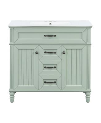 36" Bathroom Vanity with Ceramic Sink, Flip-Out Drawer, Soft Close Doors & Storage Drawers for Modern Bathrooms