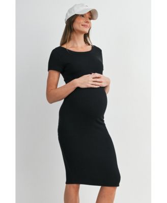 Women's Maternity Bodycon Ribbed Knit Short Sleeve Midi Dress