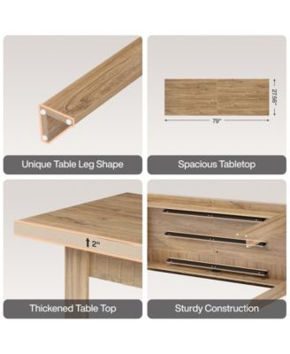 79 Inch Wood Dining Table for 6-8 People, Extra Long Kitchen Table