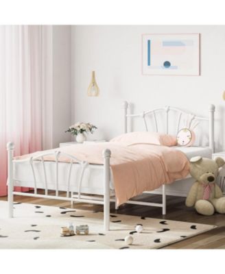 Metal Frame Platform Bed Iron-Art Heart Headboard Under Storage Footboard 600 Lbs Easy Assembly