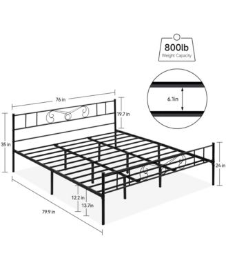Metal Platform Bed- Minimalist Curved Iron Design Heavy Duty Steel Slats No Box Spring Needed